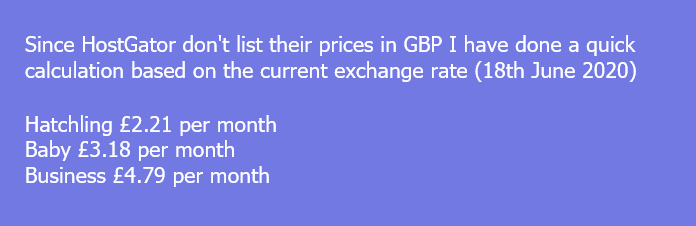 Hostgator pricing in GBP