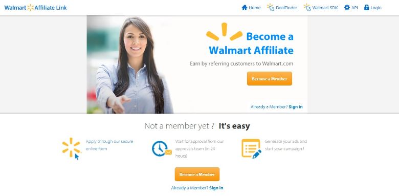 Walmart affiliate homepage