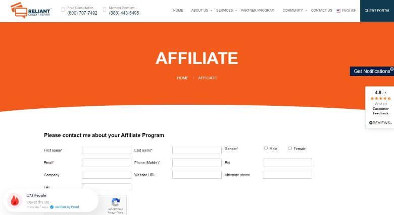 Reliant credit repair affiliate page