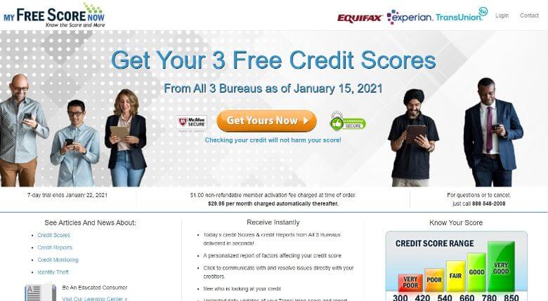 My free score now homepage