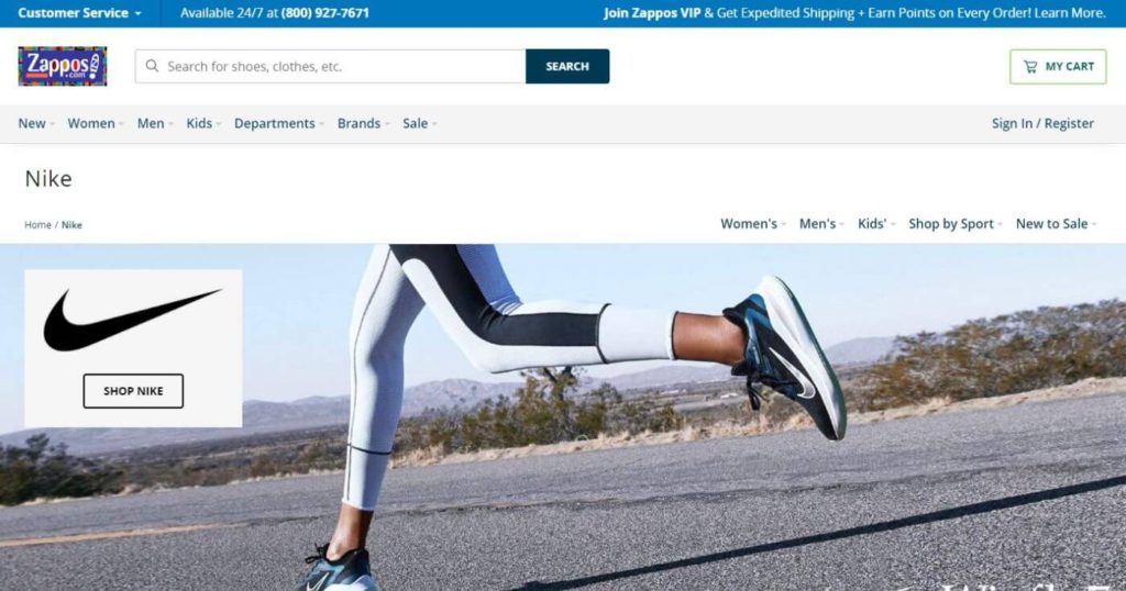 Zappos Nike search