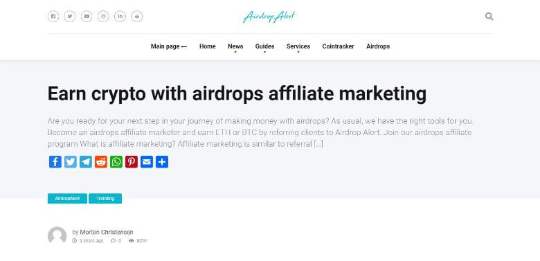 Airdrops affiliate page