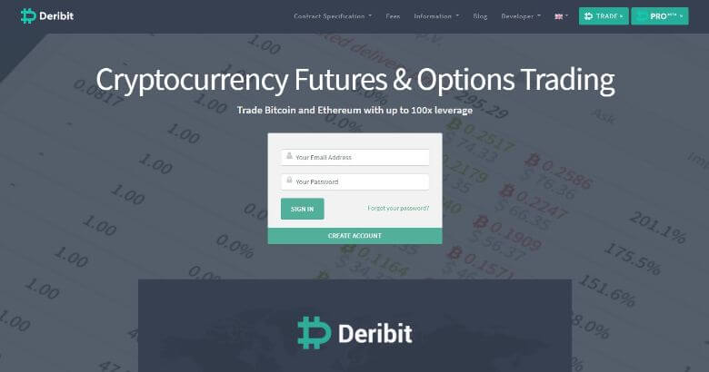 deribit homepage