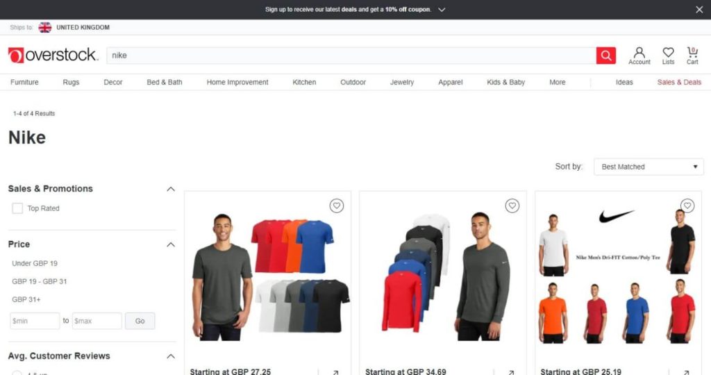 Overstock nike search